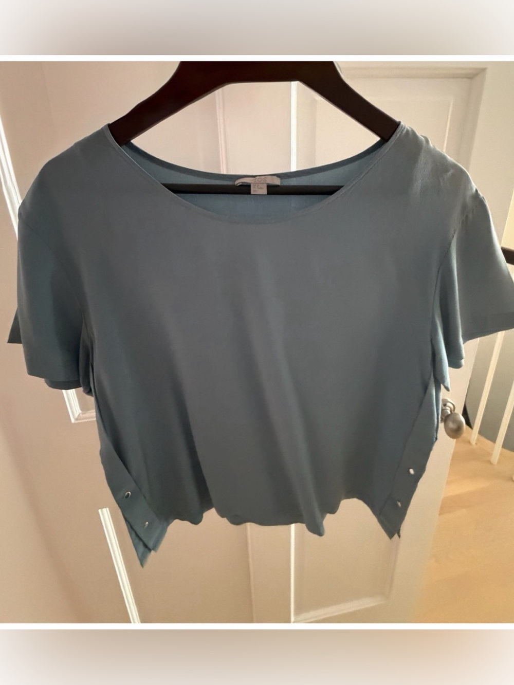 COS 100% Silk Blue Teal Side Snap Top Blouse Size 8